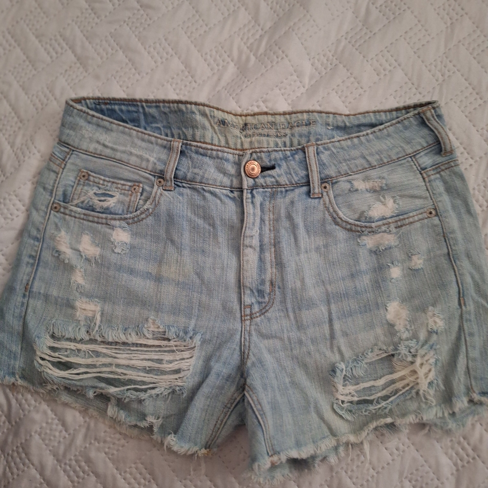 American Eagle Outfitters Blue Distressed Jean Shorts